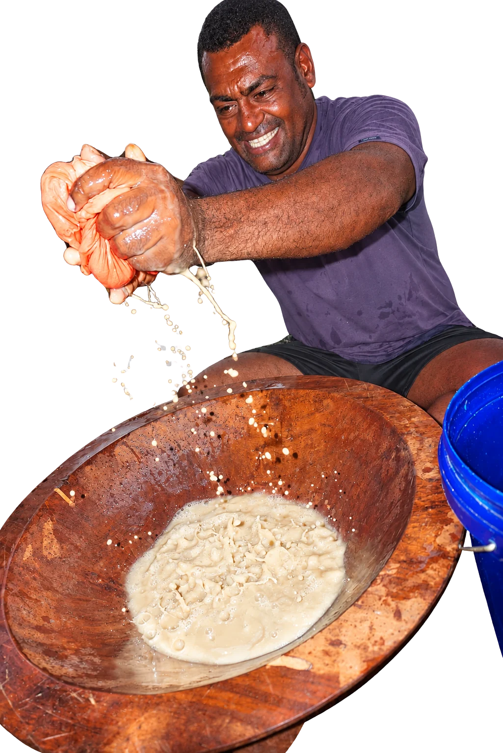Straining fresh kava by hand into the tanoa